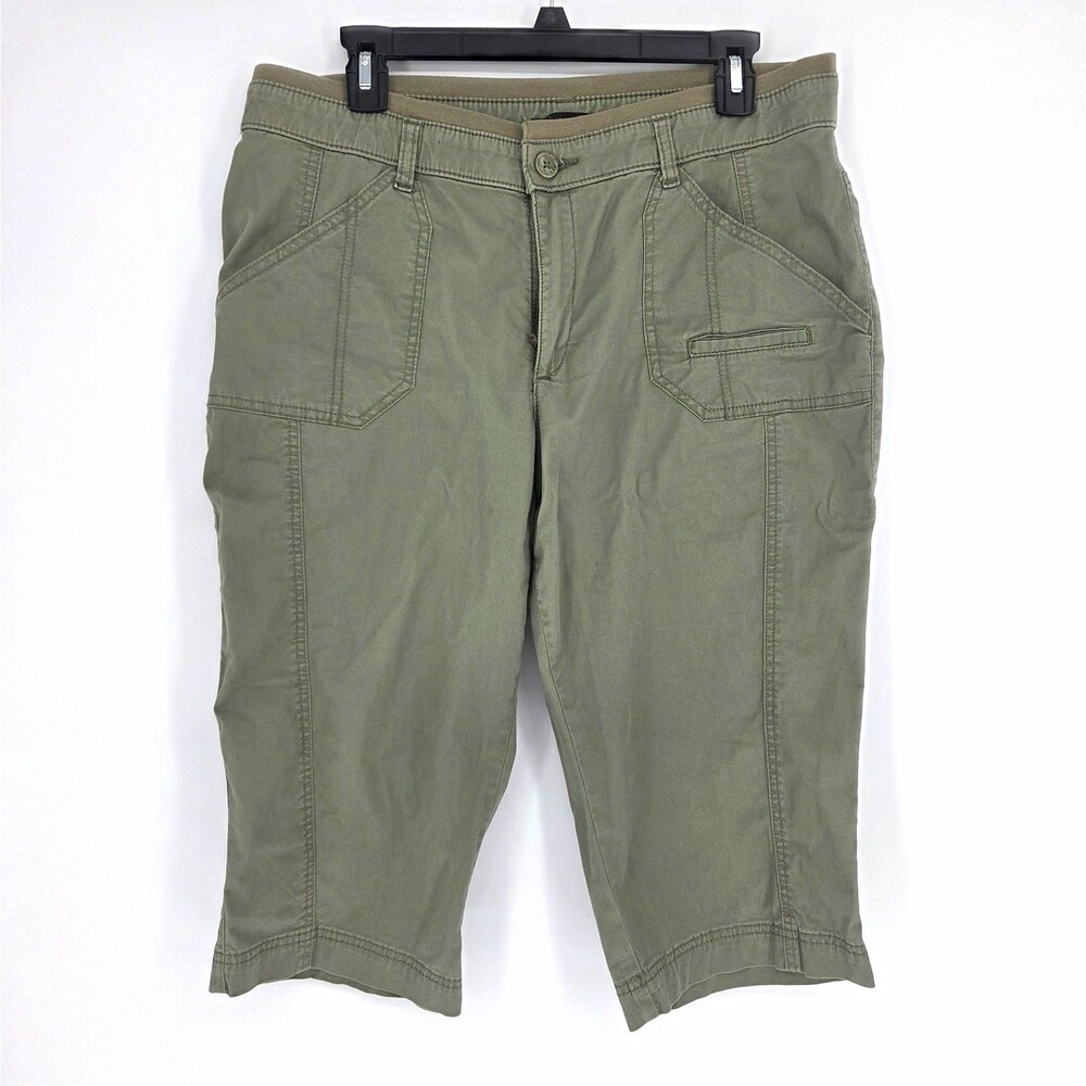 Lee Relaxed Fit Womens Green Capris Size 14 Twill Mid Rise 5-Pocket